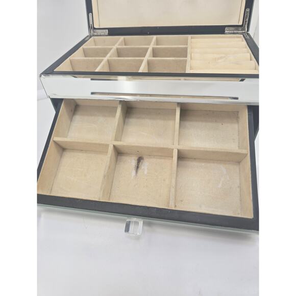 Decorative Mirrored Glass Jewelry Box 3 Drawer Organizer Crystal Handles - Picture 7 of 8